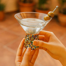 The Wine Savant Stemless Martini Glasses Hand Blown Mexican Confetti Design Colorful Glass Drinkware - Set of 2 Clear