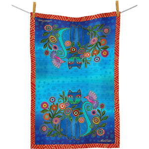 Laurel Burch Cerulean Cats Kitchen Tea Towel 18x28"