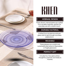 Glass Hobnail Dinner or Charger Plates | Set of 4 | Blue