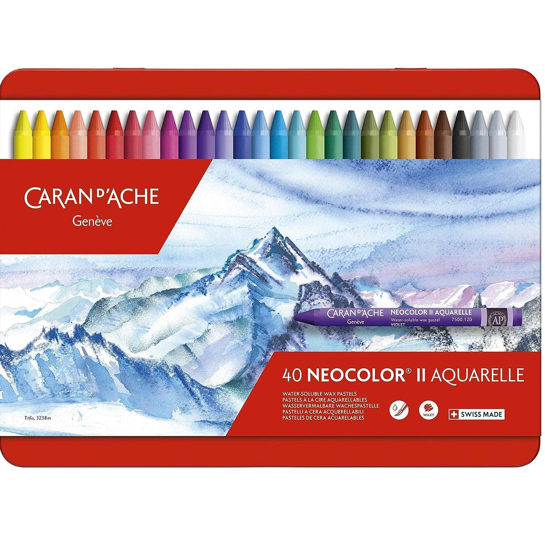 Caran d'Ache Neocolor II AQUARELLE Water-Soluble Pastels, 40 Colors