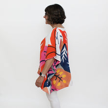 Coral and Blue Undersea Leaf Print Blouse