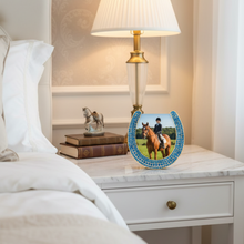 Gold Horseshoe Frame with Capri Blue Stones