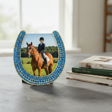 Gold Horseshoe Frame with Capri Blue Stones