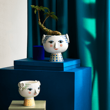 Bjørn Wiinblad Eva Flower Pot on Base, Blue, H: 8.3"