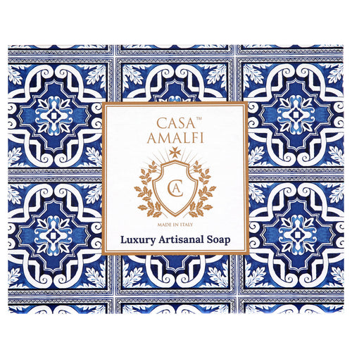 Casa Amalfi Blue Maiolica Gift Box: 3 Soaps + Ceramic Soap Dish