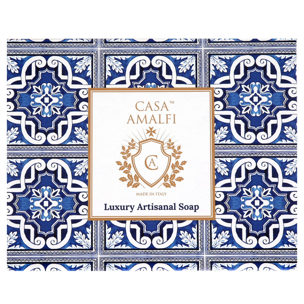 Casa Amalfi Blue Maiolica Gift Box: 3 Soaps + Ceramic Soap Dish