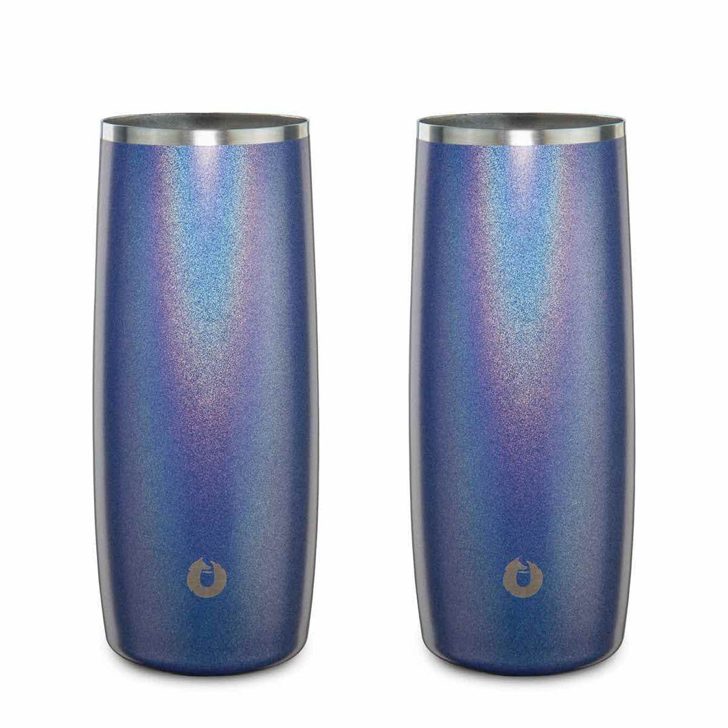 Stainless Steel Highball Cocktail Glass Set, Set of 2 - Shimmer Blue