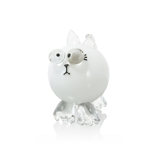 Blown Glass Kitten White