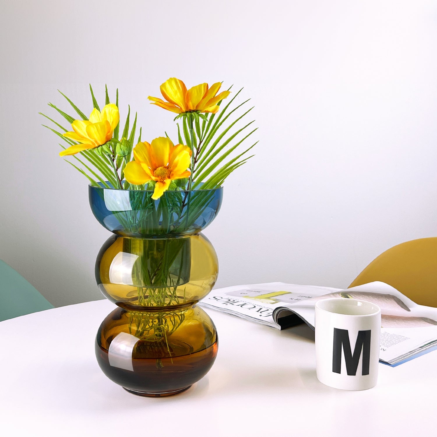 Bubble Vase - Medium - Blue and Yellow  - 10 x 6 x 6 in - Flip Vase - Reversible