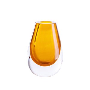 Drop Amber Yellow Vase - 6 x 4 x 3 in - Hand-Blown Thick Glass - Eco-Friendly Elegance