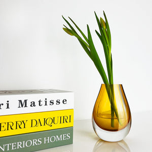 Drop Amber Yellow Vase - 6 x 4 x 3 in - Hand-Blown Thick Glass - Eco-Friendly Elegance