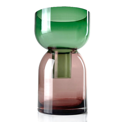 Flip Vase Medium Green and Pink - Vase - Reversible - Soda Lime Glass - Dual Sided - Floral