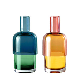 Flip Vase Small SET - Blue and Green / Yellow and Pink - Vase - Reversible - Soda Lime Glass - Dual Sided - Floral
