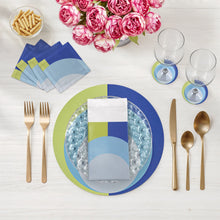Colorblock Vegan Leather Round Pebble Placemat Set of 4 - Acid Green Blue