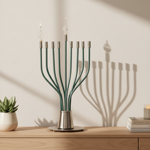 A huge Chanukah menorah with a spectacular design made of nickel and gold plating - The Holy Spirit Series