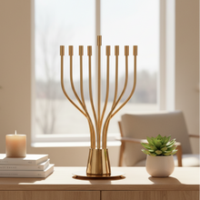 A huge Chanukah menorah with a spectacular design made of nickel and gold plating - The Holy Spirit Series