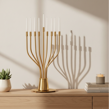 A huge Chanukah menorah with a spectacular design made of nickel and gold plating - The Holy Spirit Series