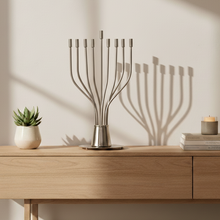 A huge Chanukah menorah with a spectacular design made of nickel and gold plating - The Holy Spirit Series