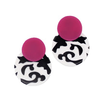 Fuchsia, Black and White Lola Statement Earrings