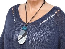 Contemporary Black White and Teal Solene Pendant