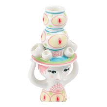 Bjørn Wiinblad Lady with Hat Candle Holder, Pink/Yellow, H: 6.3"