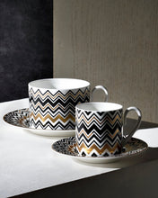 Coffee Cup & Saucer ZIG ZAG Set of 2 in Luxury Box Gold diam. 2.3", H 2.5", Cap. 4 oz, Saucer diam. 4.75"