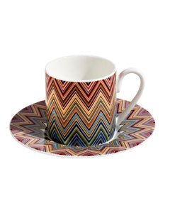 Missoni Home Coffee Cup & Saucer ZIG ZAG Set of 2 in Luxury Box Jarris 156 diam. 2.3", H 2.5", Cap. 4 oz, Saucer diam. 4.75"