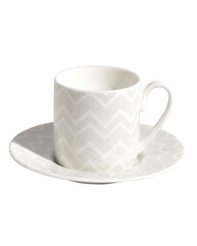Coffee Cup & Saucer ZIG ZAG Set of 2 in Luxury Box White diam. 2.3