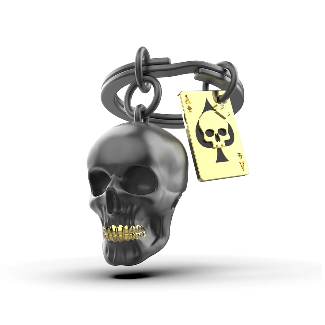 Keyring Black Skull with Playing Card