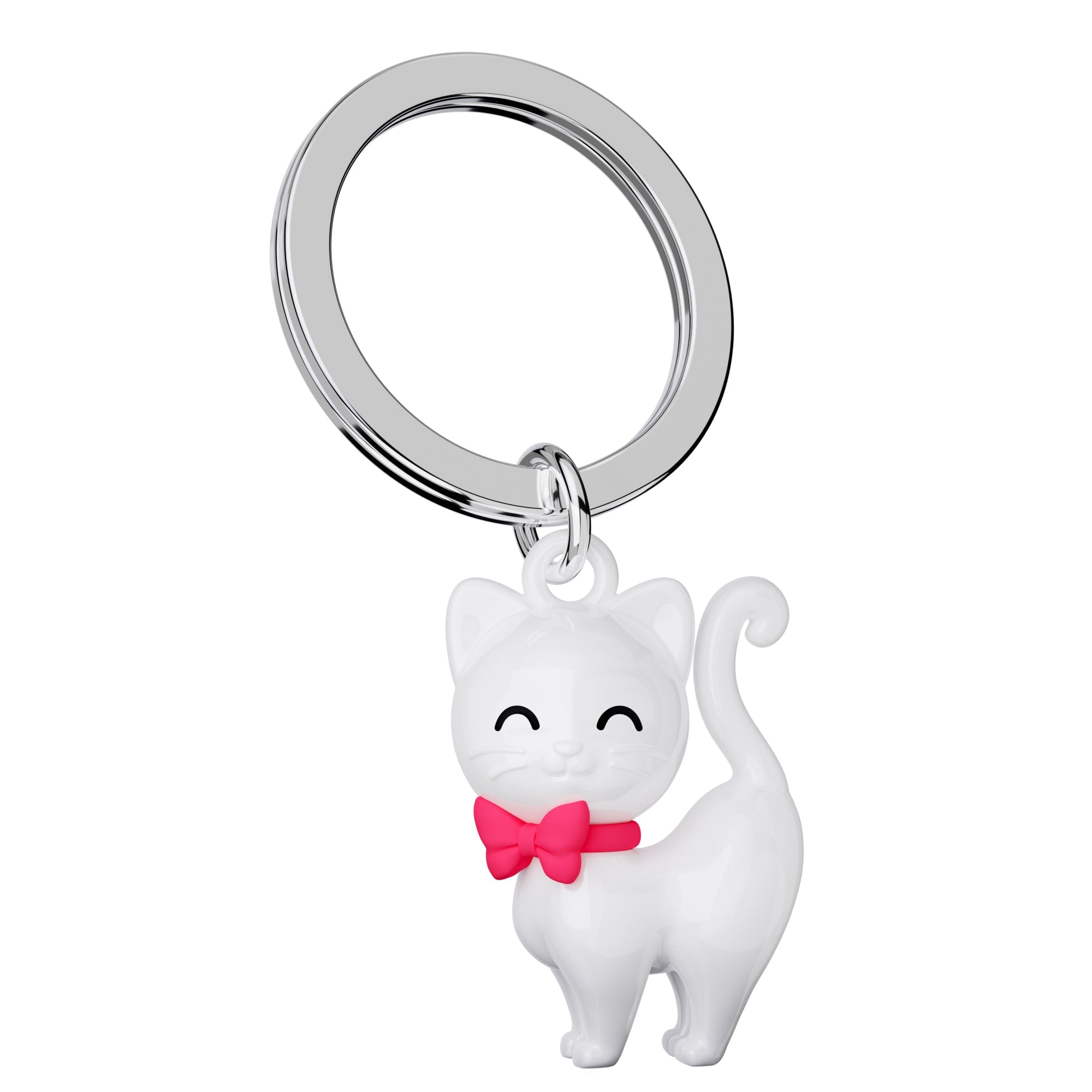 Keyring White Cat with Bow