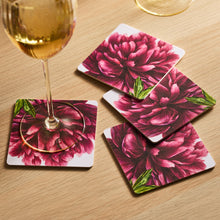 Pink Peony Birchwood Coasters, Set of 4