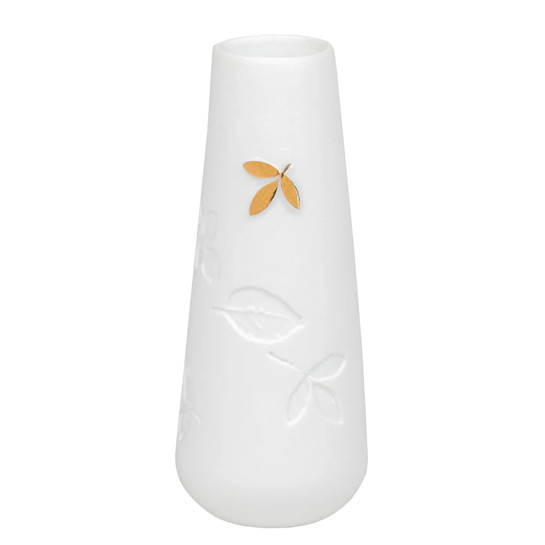 Porcelain Stories Leaf Vase With Gold Accent