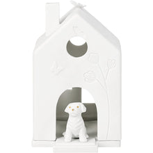 Porcelain Village House Tealight Holder with Puppy Dog and Butterfly