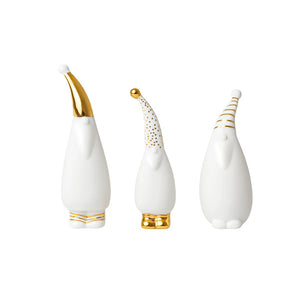 Porcelain Santa Gnomes with Design Hats - 3 Piece Set