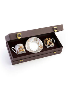 Coffee Cup & Saucer AFRICA ZIMBABWE AND DJERBA Set of 2 in Luxury Box  diam. 2.3", H 2.5", Cap. 4 oz, Saucer diam. 4.75"