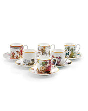 Coffee Cup & Saucer FLOWERS Set of 6 in Luxury Box  diam. 2.3", H 2.5", Cap. 4 oz, Saucer diam. 4.75"