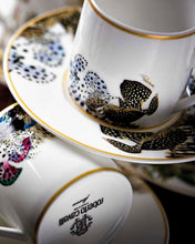 Coffee Cup & Saucer FLOWERS MODEL F-B Set of 2 in Luxury Box  diam. 2.3", H 2.5", Cap. 4 oz, Saucer diam. 4.75"