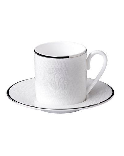 Roberto Cavalli Home Coffee Cup & Saucer LIZARD PLATIN Set of 2