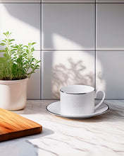 Tea Cup & Saucer LIZARD PLATIN Set of 2 in Luxury Box diam. 3.3", H 2.3", cap. 7.5 oz, Saucer diam. 6"