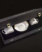 Tea Cup & Saucer SILK Set of 2 in Luxury Box Gold diam. 3.3", H 2.3", cap. 7.5 oz, Saucer diam. 6"