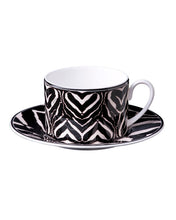 Tea Cup & Saucer ZEBRA Set of 2 in Luxury Box diam. 3.3", H 2.3", cap. 7.5 oz, Saucer diam. 6"