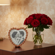 Gold Contessa Heart 3.5" Picture Frame with Ruby Crystals & Red Pearls