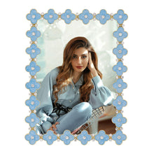 Gold Light Blue Enamel Clover 5" x 7" Picture Frame