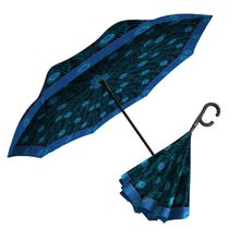 Black and Blue Peacock Reverse Umbrella