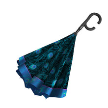 Black and Blue Peacock Reverse Umbrella