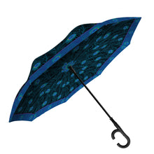 Black and Blue Peacock Reverse Umbrella