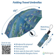 Monet Water Lilies Travel Umbrella – Compact, One-Touch Open & Close