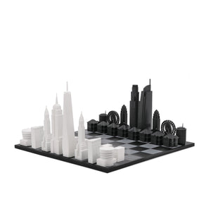 Chess Set Acrylic NEW YORK vs LOS ANGELES Edition with Wood Hatch Board