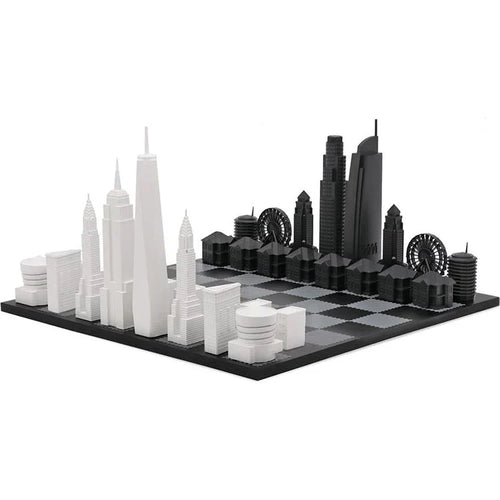 Chess Set Acrylic NEW YORK vs LOS ANGELES Edition with Wood Hatch Board