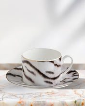 Tea Cup & Saucer TIGER Set of 2 in Luxury Box diam. 3.3", H 2.3", cap. 7.5 oz, Saucer diam. 6"
